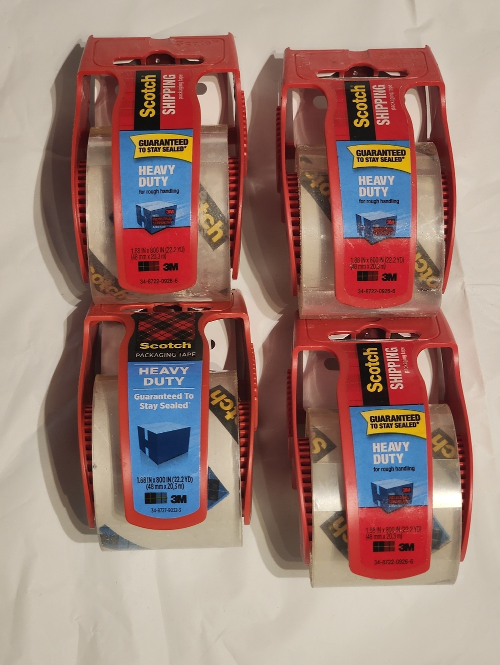 Set Of 4 ‐Scotch Heavy Duty Packaging Tape with Dispenser - Red, 1.88in X 800in.